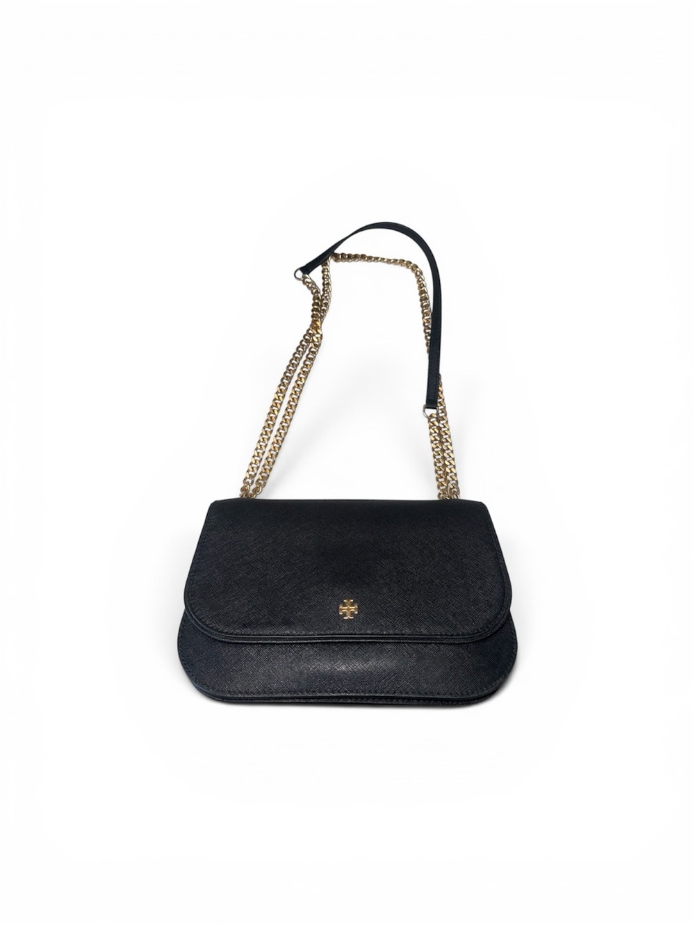Tory Burch Black Leather Shoulder Bag with Gold Chain Strap